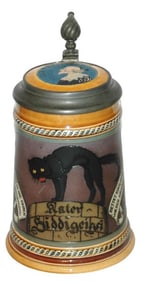 Mettlach Hiddigeigei Trumpeter Black Cat Stein