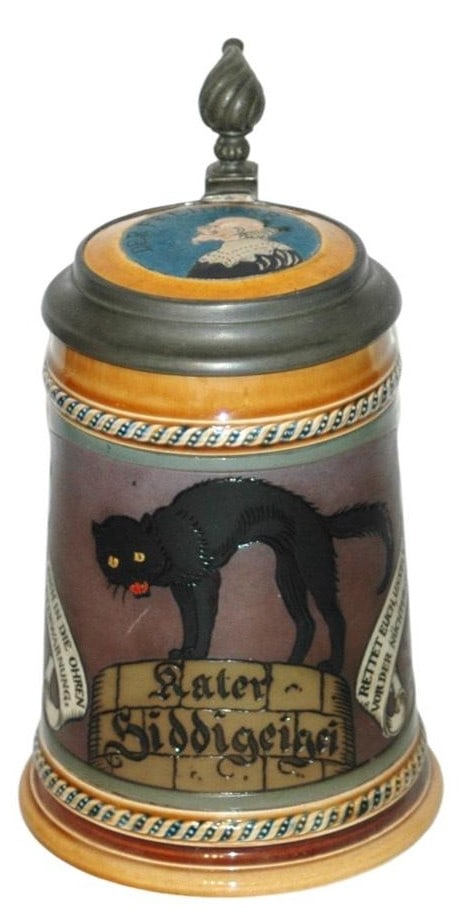 Mettlach Hiddigeigei Trumpeter Black Cat Stein (1 of 4)