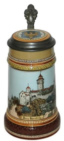 Mettlach Nurnberg Castle Stein w Radish Handle
