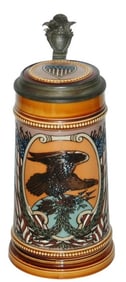 Mettlach USA Eagle and Flags Etched Stein