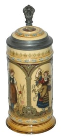 Mettlach Four Seasons Women Etched Stein