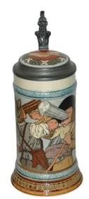 Mettlach Blacksmith & Landsknecht Etched Stein