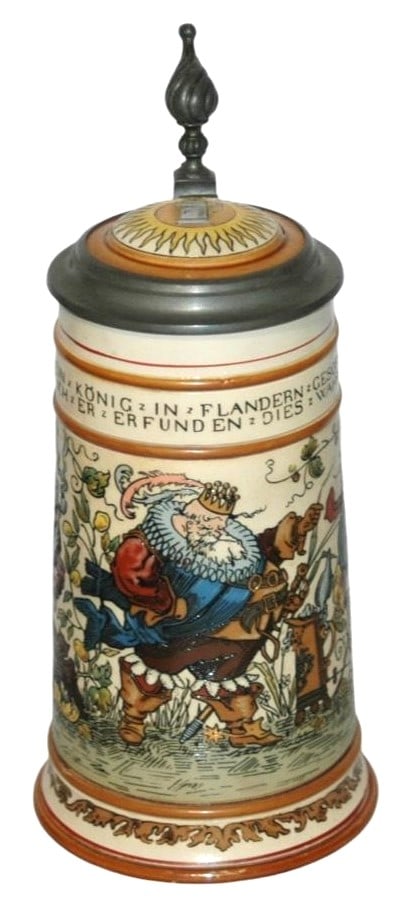 Mettlach 1L Gambrinus Cat Monkey  Owl Etched Stein (1 of 5)