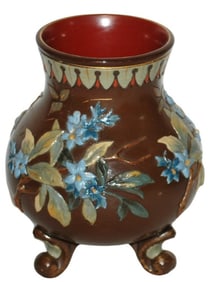 Mettlach Floral Relief 5" Vase w Three Feet