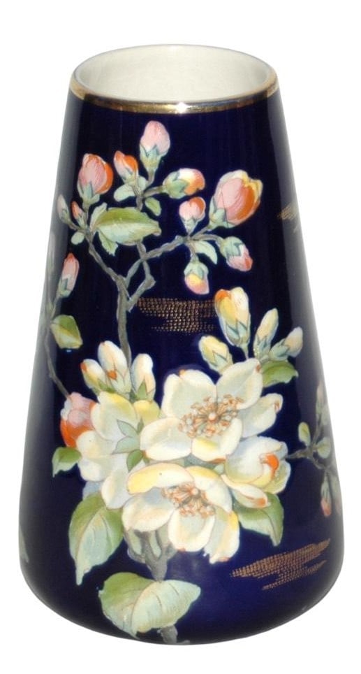 Uncommon Mettlach Asian Dogwood 5-3/4" Vase: Mettlach POG 5 3/4” Vase. Asian dogwood design. Mint. Uncommon.