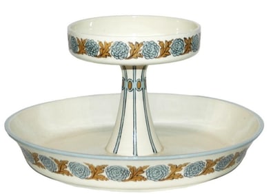 Mettlach Art Nouveau Floral Etched Serving Dish