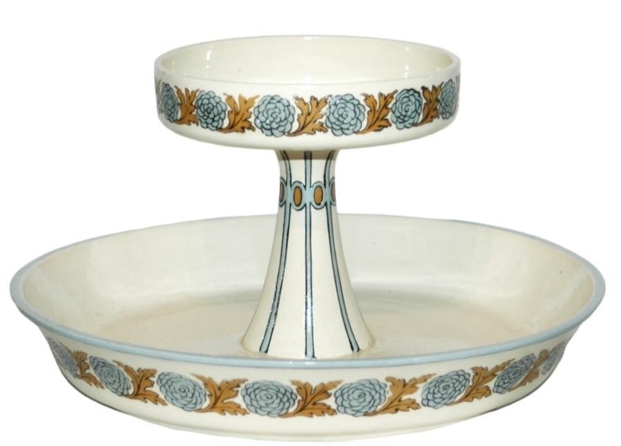 Mettlach Art Nouveau Floral Etched Serving Dish: Mettlach #3363 Etched Serving Dish. Art Nouveau floral design. Mint.
