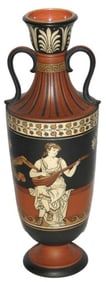 Mettlach 13-1/2" Two Handled Vase of Two Women