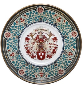 Mettlach Heraldic Shield w Fancy Floral Shield