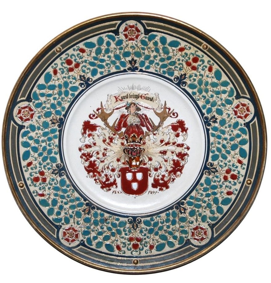Mettlach Heraldic Shield w Fancy Floral Shield (1 of 2)