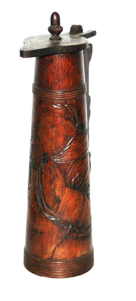 Wood Carved 13" Stein Monk Drinks from Stein: Wood Carved 13” Stein. Monk drinks from stein. Normal wear.