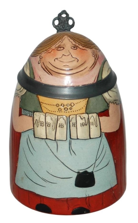 Barmaid w Many HB Steins Hanke Character Stein (1 of 4)