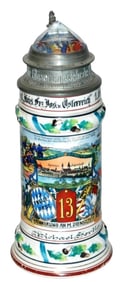 Regimental 13 Inft Stein w Prism Lid & 4 Scenes
