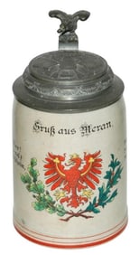 Red Tyrolian Eagle Stoneware Stein w Target Lid