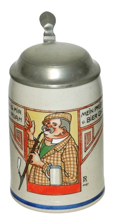 Franz Ringer Man w Long Pipe Stoneware Stein (1 of 4)