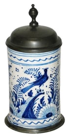 1L Nurnberg Faience c.1760 Bird & Floral Stein