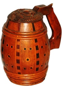 1L Carved Hops Inlaid Wood Stein w Shield Lid