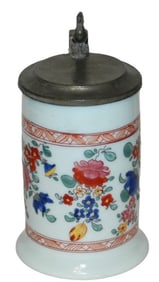 Floral Blown 1800 Milk Glass Stein Unusual Rooster