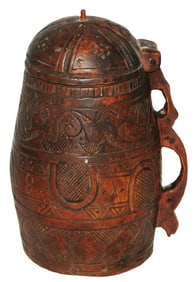 4/10L Carved Wood Stein dated 1781 Line Patterns