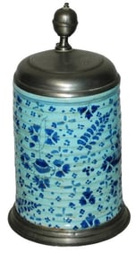 1L Hanau Faience Floral Ribbed Stein c.1760