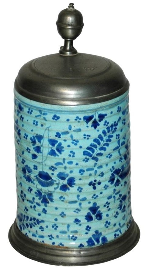 1L Hanau Faience Floral Ribbed Stein c.1760 (1 of 3)