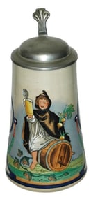 1L Munich Child w Barrel Etched Stoneware Stein