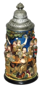 Knights in Beer Garden High Relief Stein