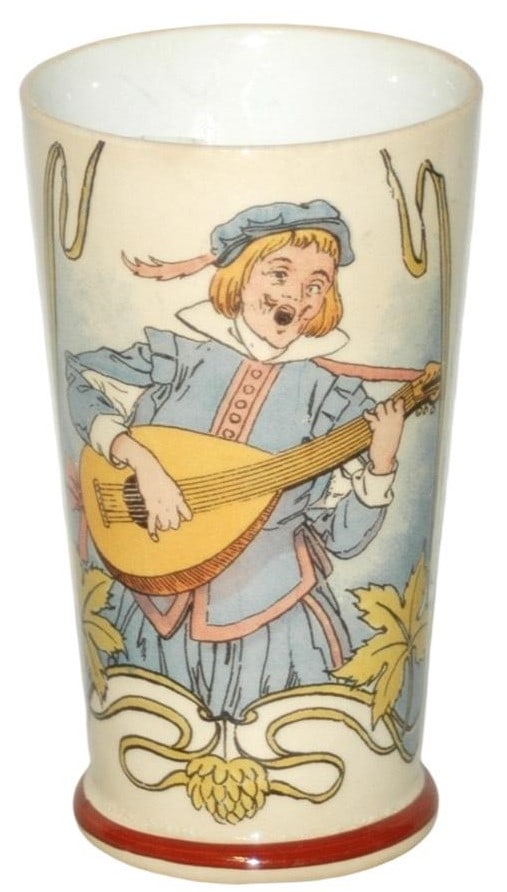 Mettlach Beaker Mandolin Player: Mettlach #2368/1093 PUG 1/4L Beaker. Mandolin player. Mint.