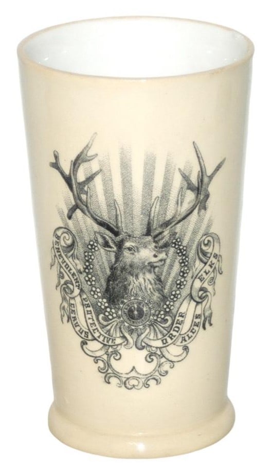 Mettlach Beaker BPOE Elks Club Stag: Mettlach #2368 PUG 1/4L Beaker. BPOE Elks club stag. Mint.