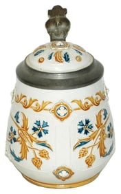 4L Mettlach Mosaic Floral Design Stein w Inlay