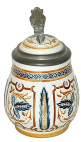 Mettlach 1/4L Mosaic Floral Design Stein w Inlay