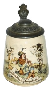 Mettlach 1/4L Man Playes a Flute Stein