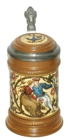 Mettlach 1/4L Couple & Floral Design Stein
