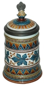 Mettlach Mosaic Floral Wrap around Design Stein