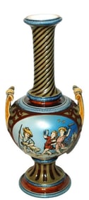 Mettlach 15-1/2" Vase w Children &Two Handles