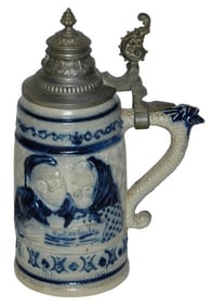 Whites Utica Couple w Newspaper Stein w Snake