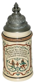1L Dwarfs Cat & Monkey Stein w Fancy Relief Lid