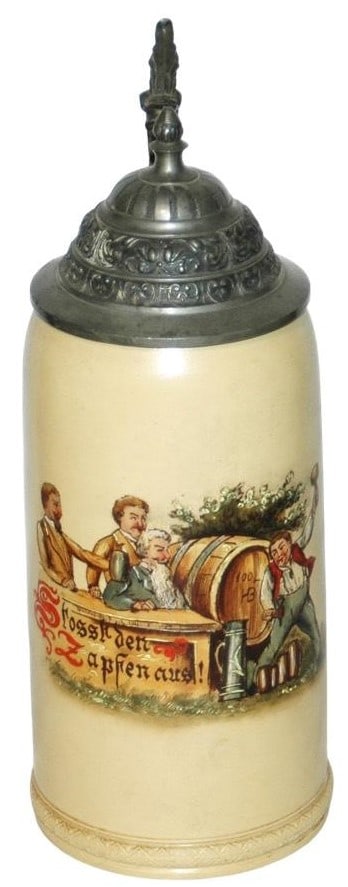 1L Mettlach Van Hauten Drinking Men & Barrel Stein (1 of 4)