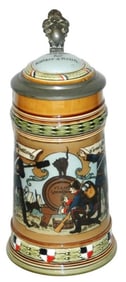 Mettlach Military Soldiers at Large Barrel Stein