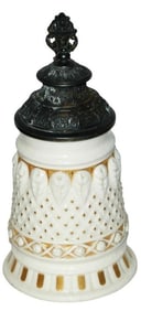 Floral Design W Gilding Stein w Fancy Relief Lid