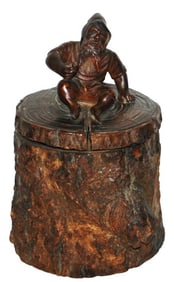 9" Dwarf On Stump Hinged Wood Tobacco Jar