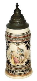 1L Dressy Young Couple Stein w Floral Sides