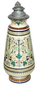 2-1/2L Mettlach Floral Stein w Fancy Pewter Lid