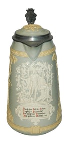 2L Mettlach Mandolin Player, Floral & Verse Stein