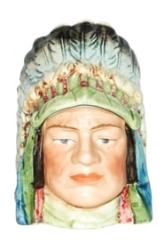 Indian Chief Majolica Character Tobacco Jar