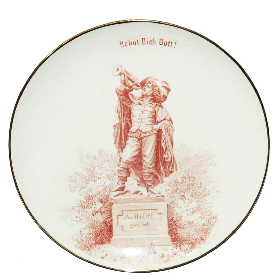 Mettlach Sepia JV Scheffel Monument Plaque: Mettlach #1044 PUG 8 1/2” Plaque. J.V. Scheffel monument. In Sepia coloring. Mint.