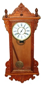 Carved Wood Key Wound Clock w Pendulum