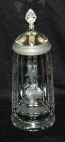 Wheel-cut Woman & Flowers Glass Stein w Prism
