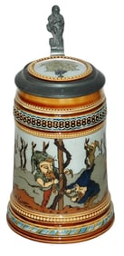 Mettlach Dwarfs w Grape Vines Etched Stein
