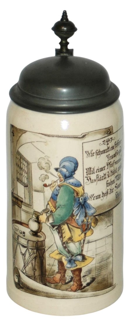 1L Mettlach Knight Smoking a Pipe Stein w Verse (1 of 3)